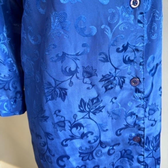 EJC Intimates, Vintage House Dress, Night Gown, Blue Floral Brocade, One Size - Picture 3 of 6